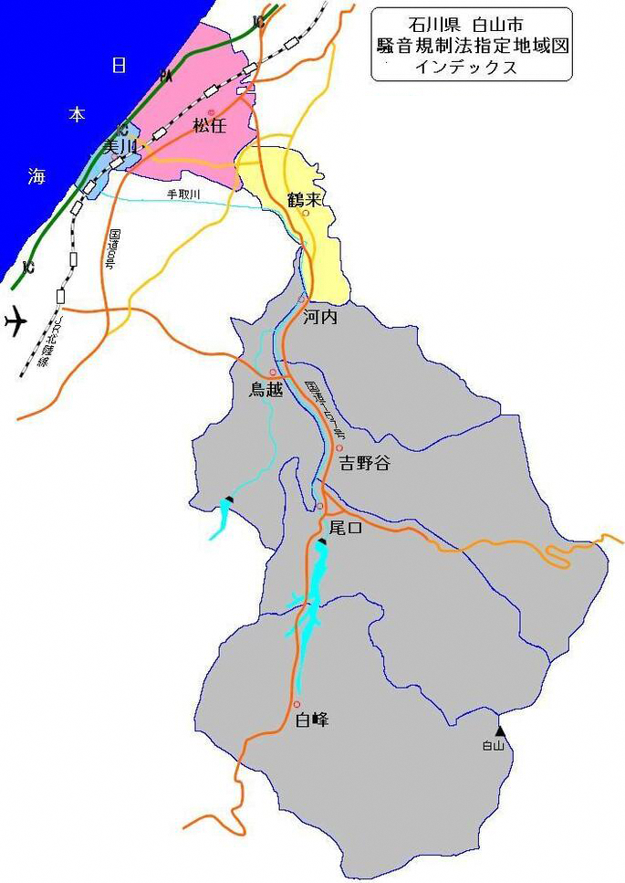 地図：石川県白山市騒音規制法指定地域