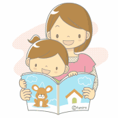 イラスト：絵本を読んでいる母子