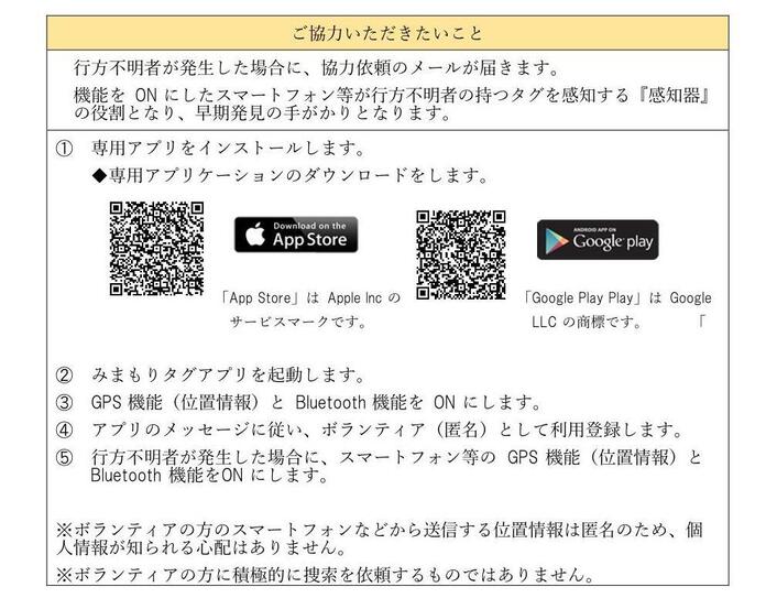 みまもり協力者専用アプリのインストール方法についての表