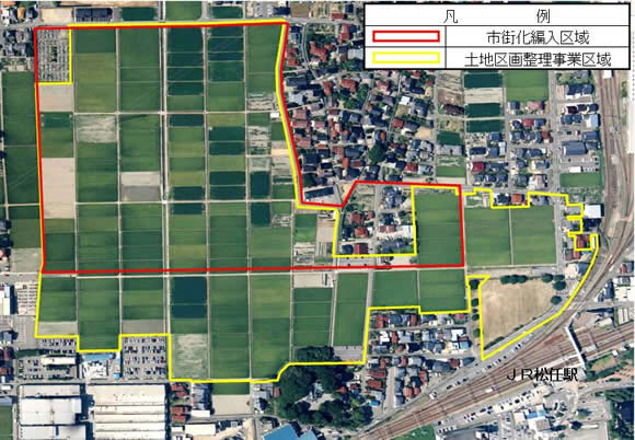 地図：区域区分変更区画整理決定図