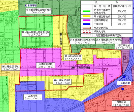 地図：都市計画の変更図（松任駅北相木地区）