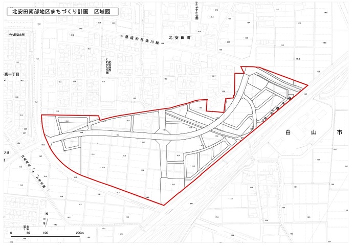 地図：北安田南部地区まちづくり重点地区区域