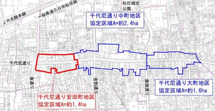 地図：千代尼通り安田町地区まちづくり計画区域図