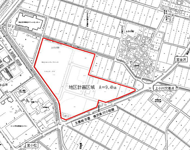 地図：松任フロンティアパーク地区区域