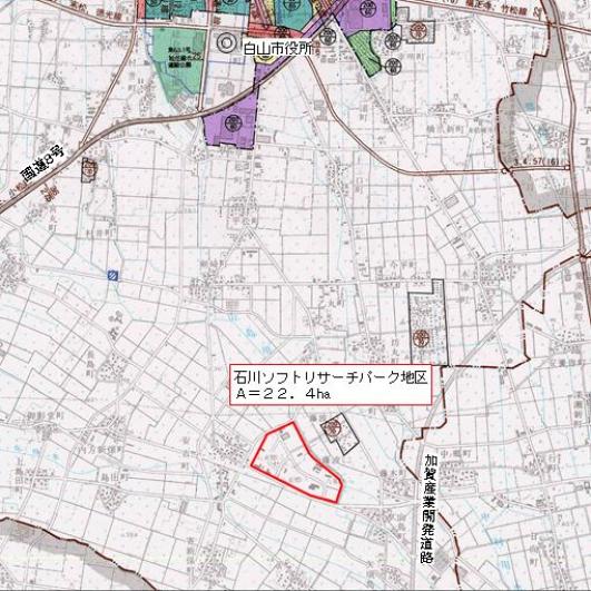 地図：石川ソフトリサーチパーク地区区域