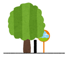 イラスト：カーブミラーを隠した樹木