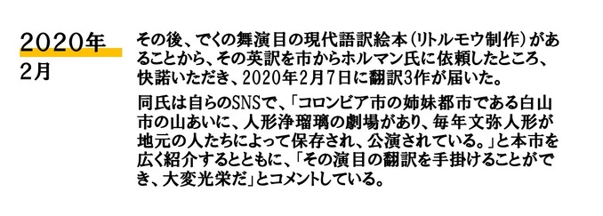 ホルマン氏と白山市との関わり（2020年）