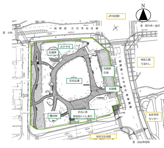 地図：松任城址公園内平面図