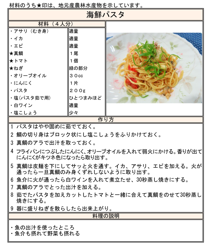 レシピ：海鮮パスタ