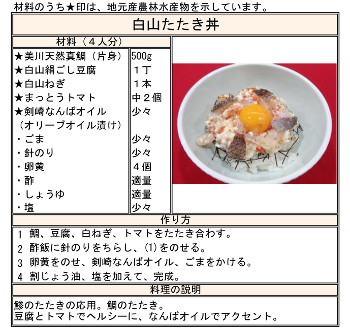 レシピ：白山たたき丼