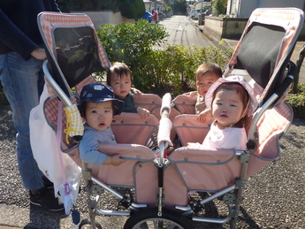 ベビーカーに乗ってお散歩をしている写真