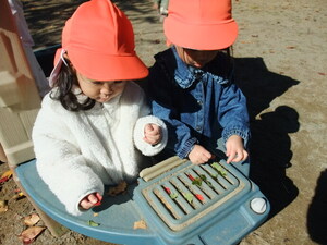 はっぱで遊んでいるところ