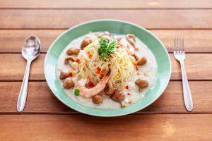 写真：木滑なめこを使ったパスタ